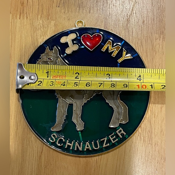 Vintage I Love My Schnauzer Dog Stained Glass Style Sun Catcher 4.25 Inch Round - Picture 5 of 5